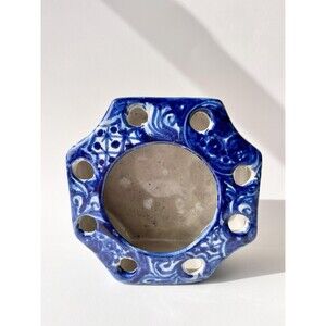 Gorgeous Vintage Blue and White Vase | Flower Frog | Talavera Mexican Pottery